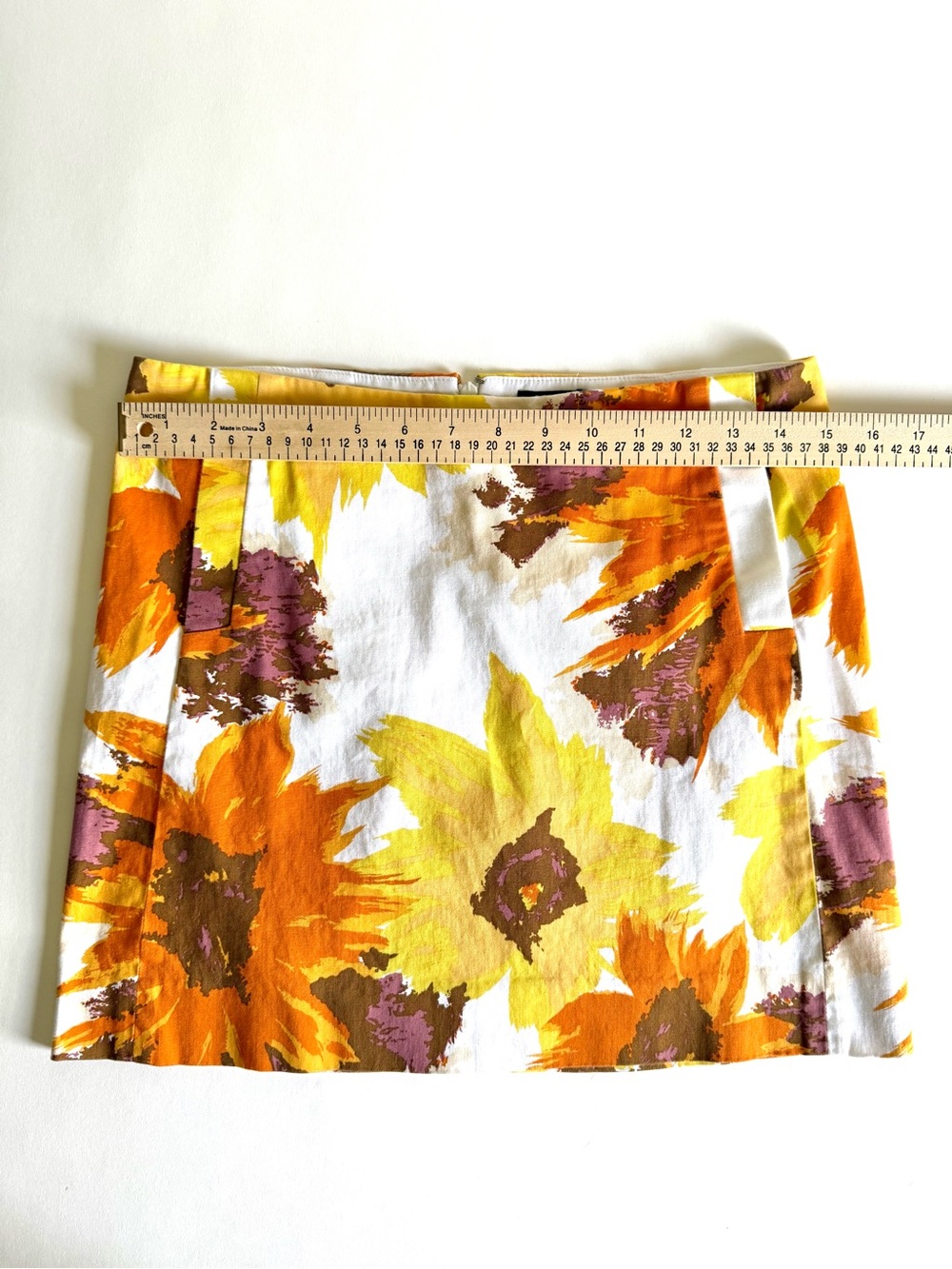 J.Crew Sunflower Orange Brown Floral Mini Skirt with Pockets Vacation Retro Sz 2 - Picture 5 of 9